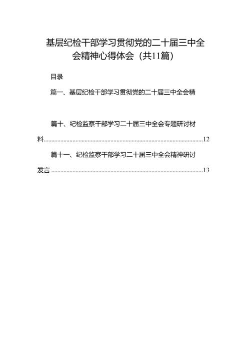 （11篇）基层纪检干部学习贯彻党的二十届三中全会精神心得体会范文.docx