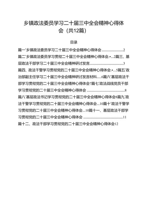 乡镇政法委员学习二十届三中全会精神心得体会12篇（最新版）.docx