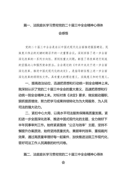 （10篇）法院庭长学习贯彻党的二十届三中全会精神心得体会感悟（精选）.docx