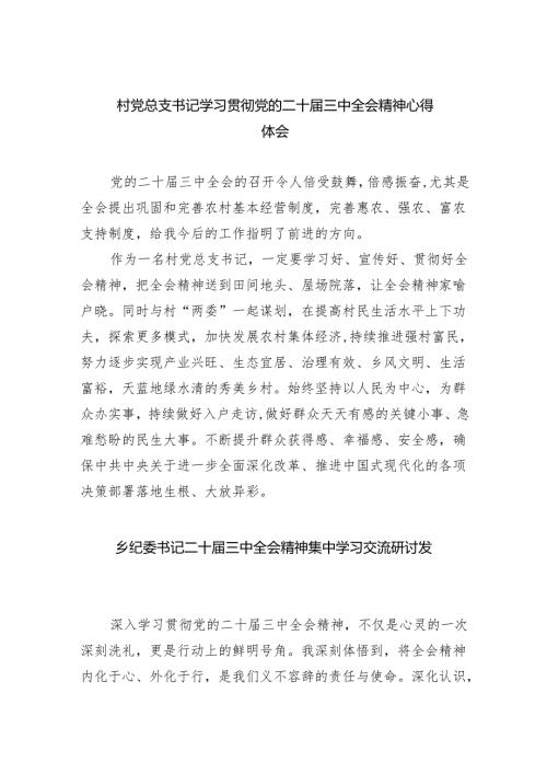 （9篇）村党总支书记学习贯彻党的二十届三中全会精神心得体会（精选）.docx