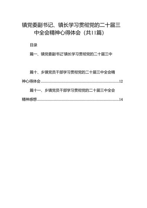 （11篇）镇党委副书记、镇长学习贯彻党的二十届三中全会精神心得体会（精选）.docx
