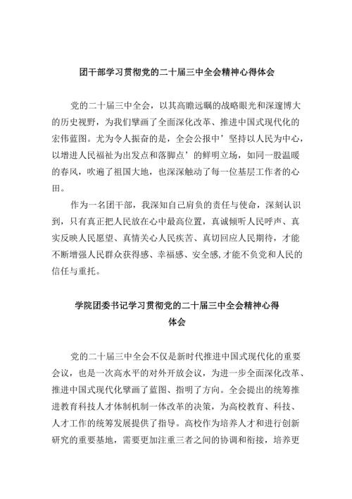 （11篇）团干部学习贯彻党的二十届三中全会精神心得体会汇编.docx