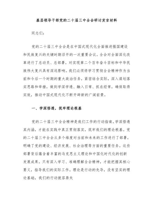 基层领导干部党的二十届三中全会研讨发言材料.docx