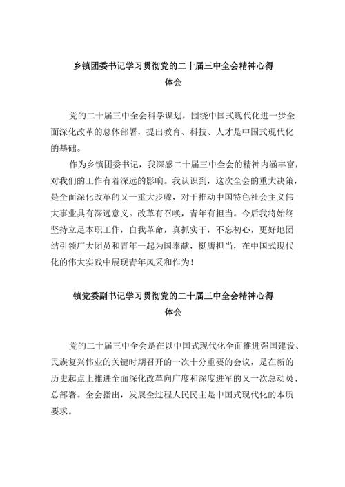 乡镇团委书记学习贯彻党的二十届三中全会精神心得体会5篇（精选版）.docx