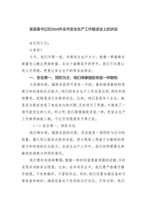 （9篇）某县委书记在2024年全市安全生产工作推进会上的讲话（详细版）.docx