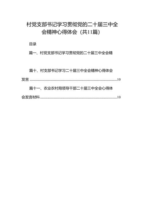 （11篇）村党支部书记学习贯彻党的二十届三中全会精神心得体会专题资料.docx