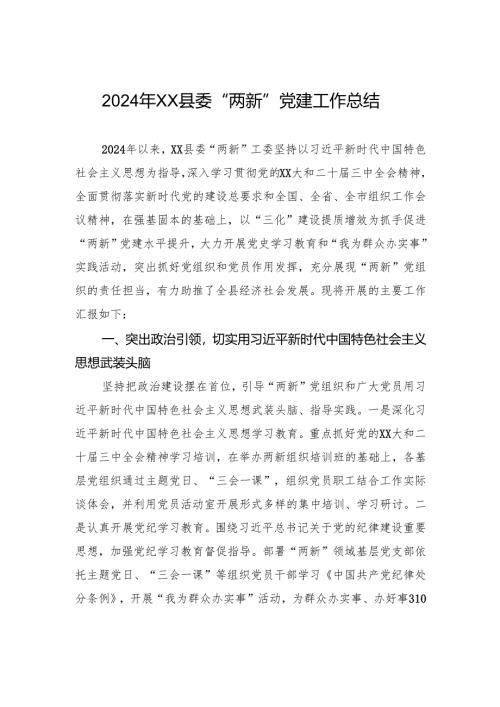 2024年XX县委“两新”党建工作总结.docx