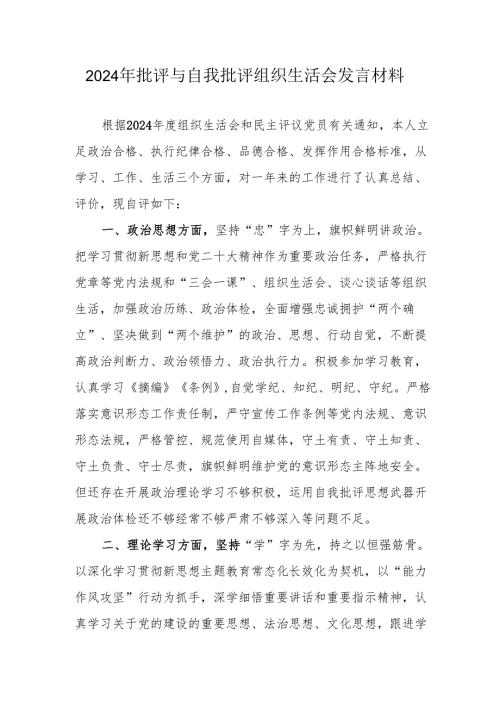 2024年公务员批评与自我批评组织生活会发言材料 合计2份.docx