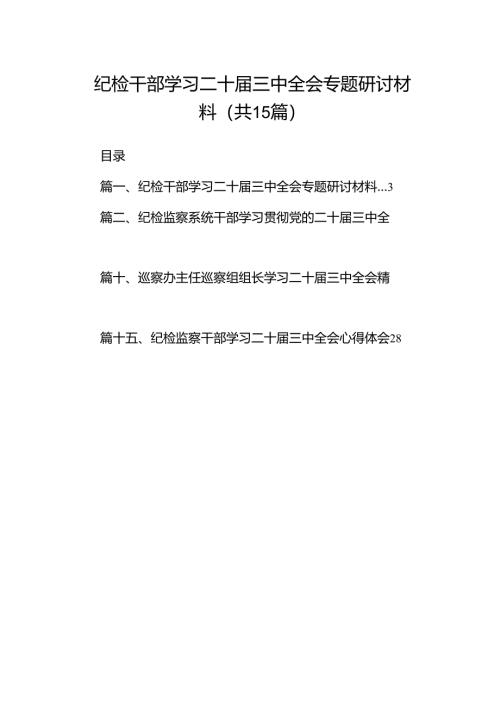 （15篇）纪检干部学习二十届三中全会专题研讨材料（精选）.docx