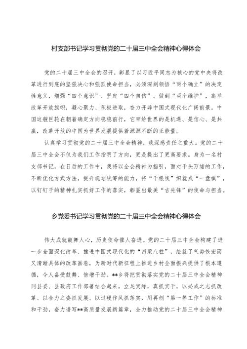 (四篇)村支部书记学习贯彻党的二十届三中全会精神心得体会汇编.docx