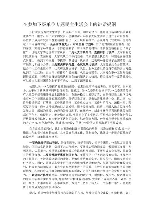 在参加下级单位专题民主生活会上的讲话提纲.docx