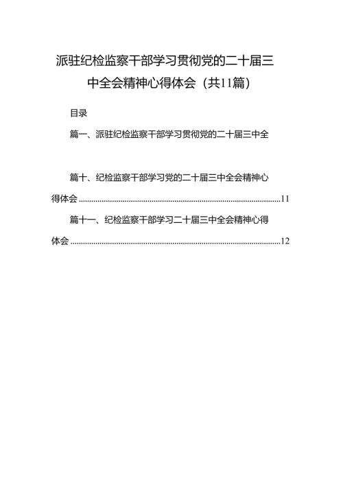 （11篇）派驻纪检监察干部学习贯彻党的二十届三中全会精神心得体会（最新版）.docx