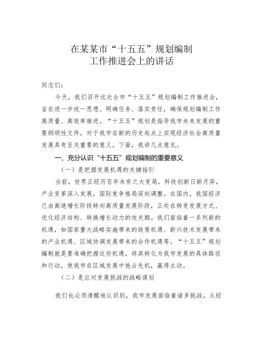 在某某市“十五五”规划编制工作推进会上的讲话.docx