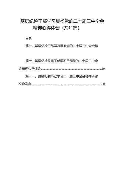 （11篇）基层纪检干部学习贯彻党的二十届三中全会精神心得体会（最新版）.docx