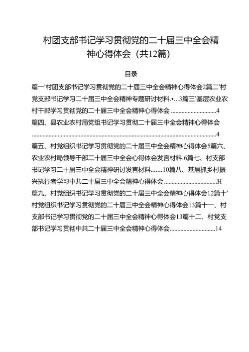 村团支部书记学习贯彻党的二十届三中全会精神心得体会12篇（详细版）.docx