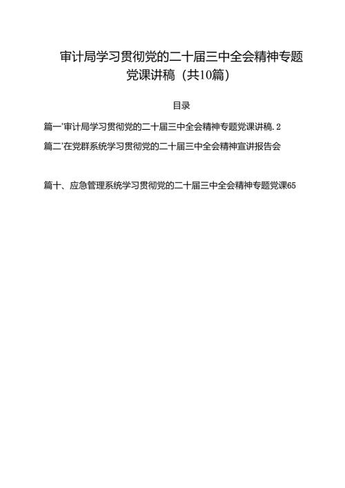 审计局学习贯彻党的二十届三中全会精神专题党课讲稿（共10篇选择）.docx