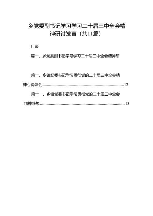 （11篇）乡党委副书记学习学习二十届三中全会精神研讨发言范文.docx