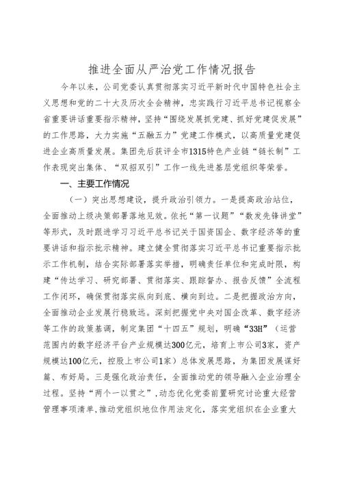 国企公司推进全面从严治党工作情况总结报告2024-2025年度.docx