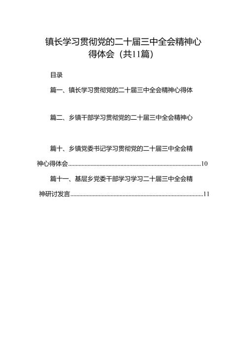 （11篇）镇长学习贯彻党的二十届三中全会精神心得体会合辑.docx