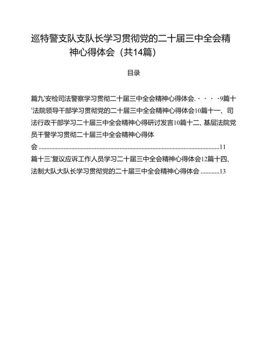 巡特警支队支队长学习贯彻党的二十届三中全会精神心得体会14篇（详细版）.docx