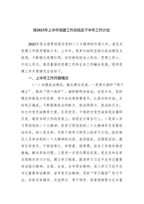 局2023年上半年党建工作总结及下半年工作计划10篇（完整版）.docx