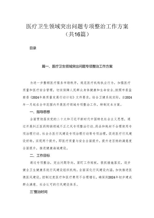 2024医疗卫生领域突出问题专项整治工作方案（16篇）.docx