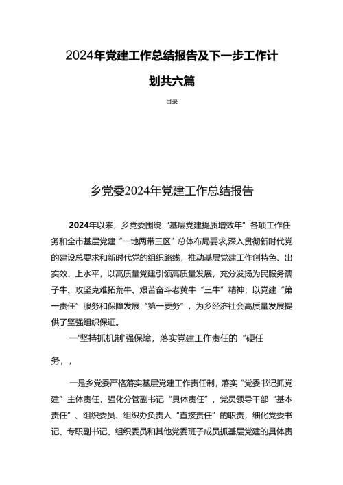 2024年党建工作总结报告及下一步工作计划共六篇.docx