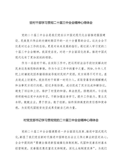 (四篇)驻村干部学习贯彻二十届三中全会精神心得体会范文.docx