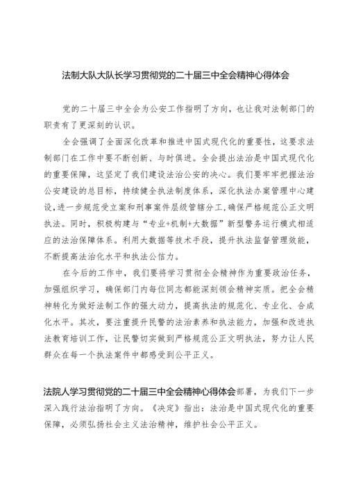 法制大队大队长学习贯彻党的二十届三中全会精神心得体会 （汇编7份）.docx