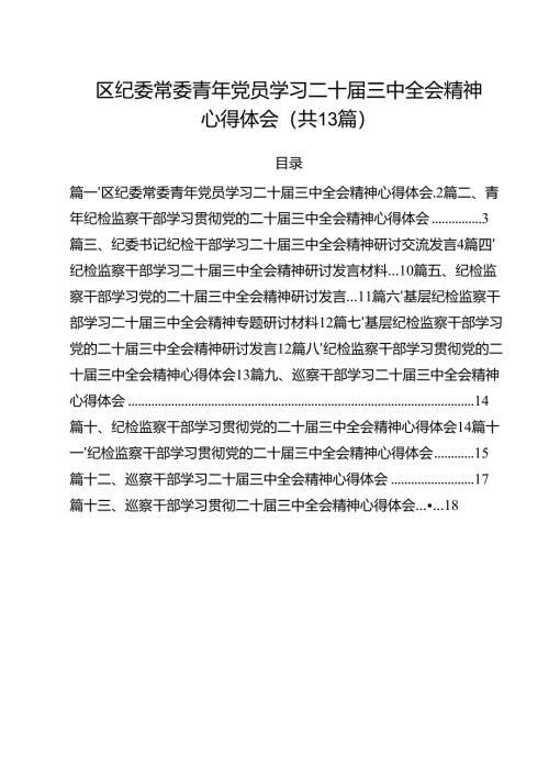 （13篇）区纪委常委青年党员学习二十届三中全会精神心得体会范文.docx