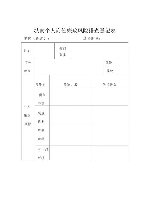 城南个人岗位廉政风险排查登记表模板.docx