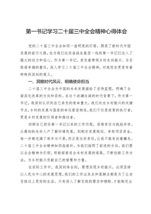 驻村第一书记学习二十届三中全会精神心得体会.docx