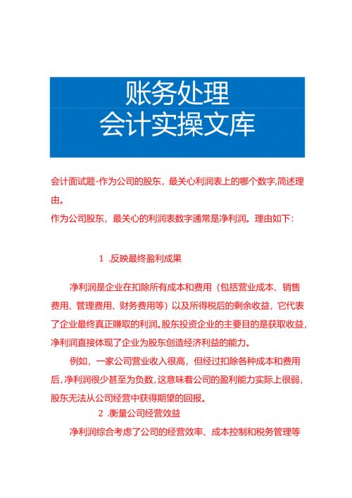 会计面试题-作为公司的股东最关心利润表上的哪个数字简述理由.docx