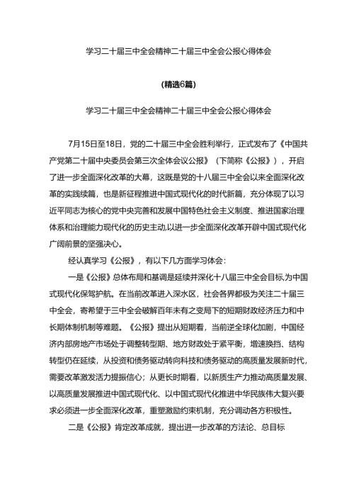 学习二十届三中全会精神二十届三中全会公报心得体会（精选6篇）.docx
