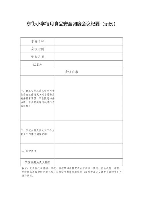 东街小学每月食品安全调度会议纪要（样表）.docx