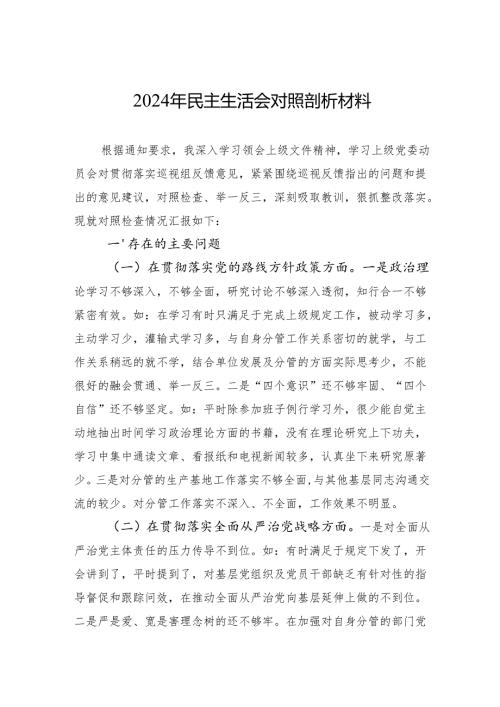 2024年民主生活会个人对照剖析材料 3篇.docx