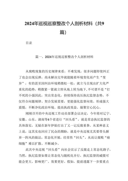 9篇2024年巡视巡察整改个人剖析材料资料集锦.docx