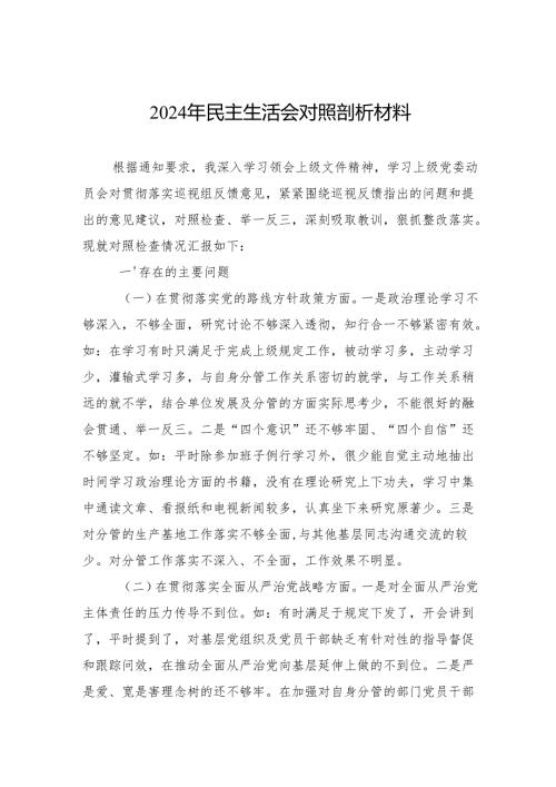 2024年民主生活会个人对照剖析材料 5篇.docx