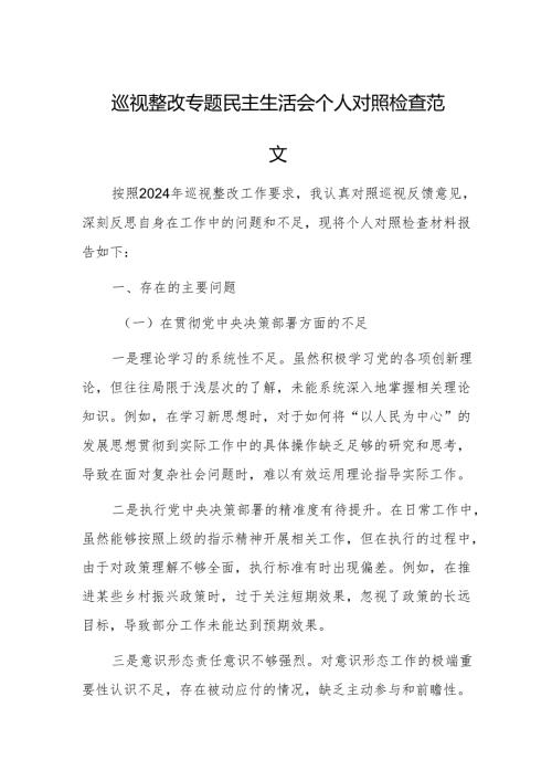 巡视整改专题民主生活会个人对照检查范文.docx