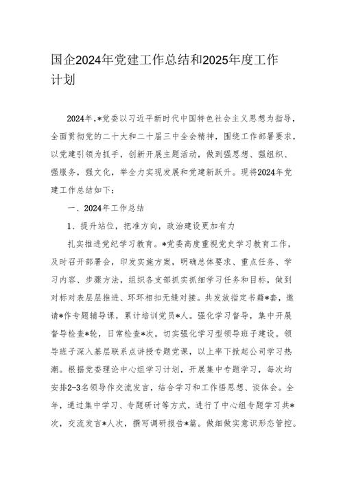 国企2024年党建工作总结和2025年度工作计划.docx