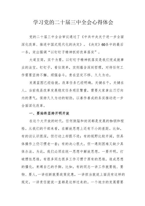 2024年学习学习党的二十届三中全会个人心得体会 （合计11份）.docx