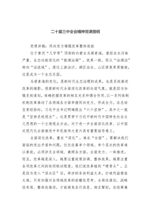 （6篇）二十届三中全会精神党课提纲合辑.docx