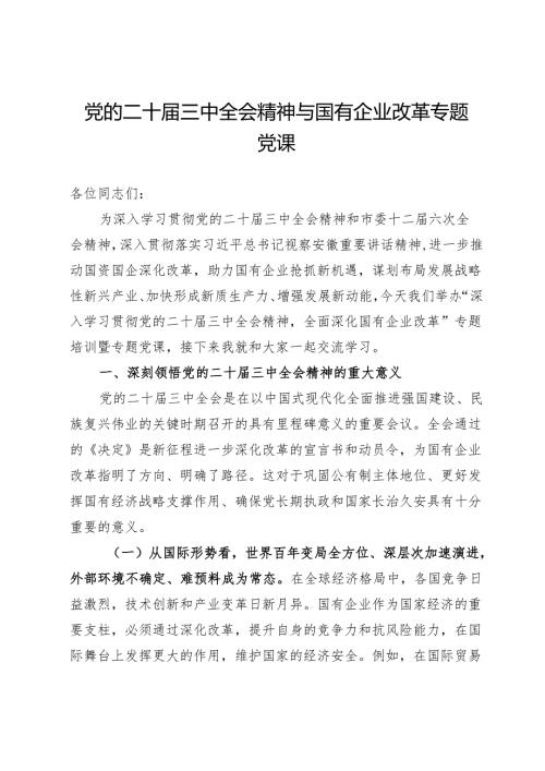 党的二十届三中全会精神与国有企业改革专题党课.docx