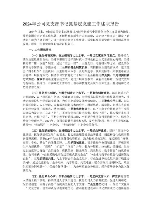 2024年公司党支部书记抓基层党建工作述职报告.docx
