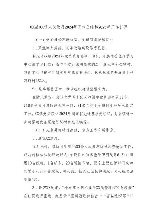 XX县XX镇人民政府2024年工作总结和2025年工作打算.docx