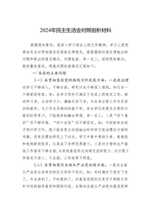 2024年民主生活会个人对照剖析材料（5篇）.docx