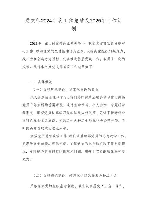 党支部2024年度工作总结及2025年工作计划.docx