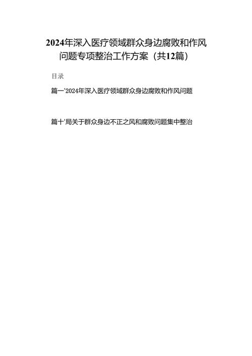 2024年深入医疗领域群众身边腐败和作风问题专项整治工作方案（共12篇）.docx