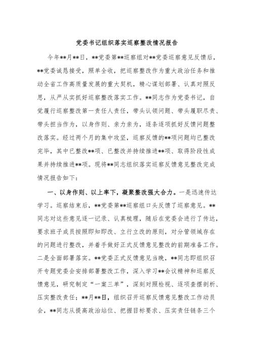 党委书记组织落实巡察整改情况报告.docx