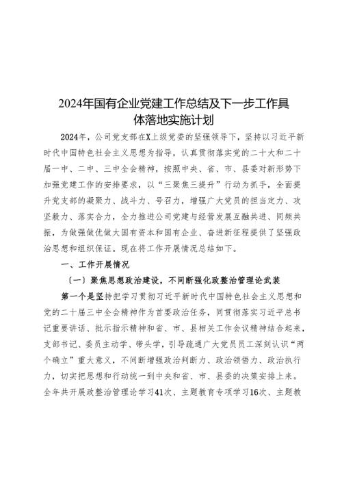 2024年国有企业党建工作总结及下一步工作计划.docx